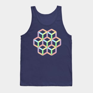 Rainbow Neon Cubes on White Tank Top